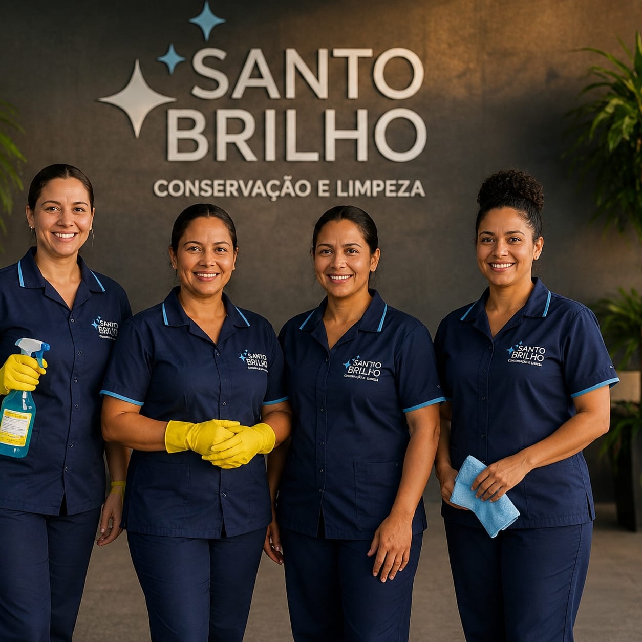Equipe uniformizada da Santo Brilho